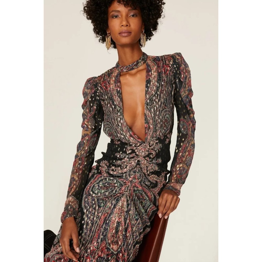 Rococo Sand Abstract Plunge Mini Dress Black Women's Size Small - Picture 3 of 14